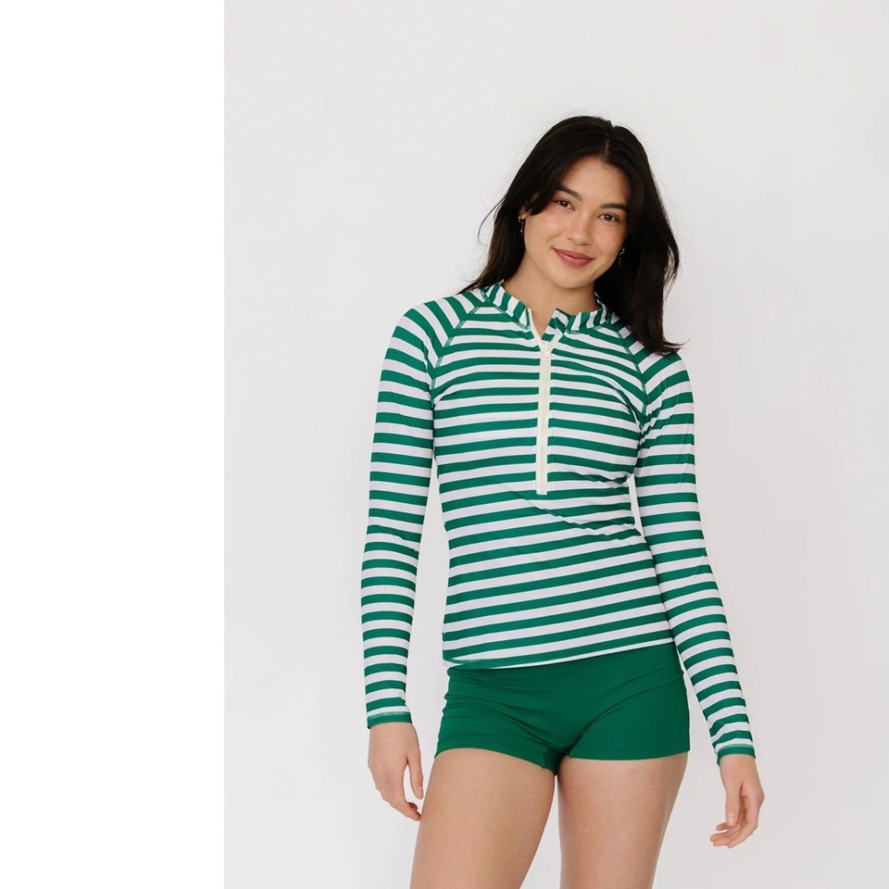 LIME RICKI STRIPE RASH‎ GUARD SIZE SMALL LONG SLEEVE SWIM - Picture 4 of 5